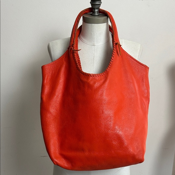 JENNIFER HALEY - LARGE SOPHISTICATED SHOPPER Orange red leather tote bag - Picture 1 of 17